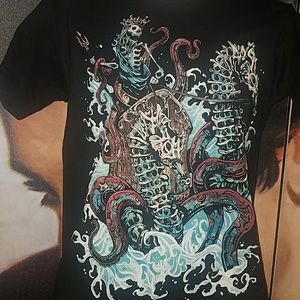 Lowbrow King Neptune Skeleton Riding Seahorse Kraken Nautical Tattoo Art Shirt